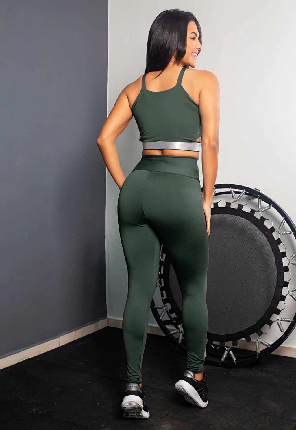 Conjunto Fitness Calça Legging Cintura Alta + Cropped Alcinha Verde