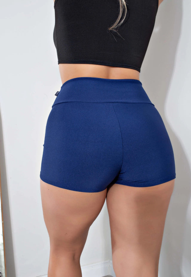 Short Liso com Cadarço Fake Azul Marinho