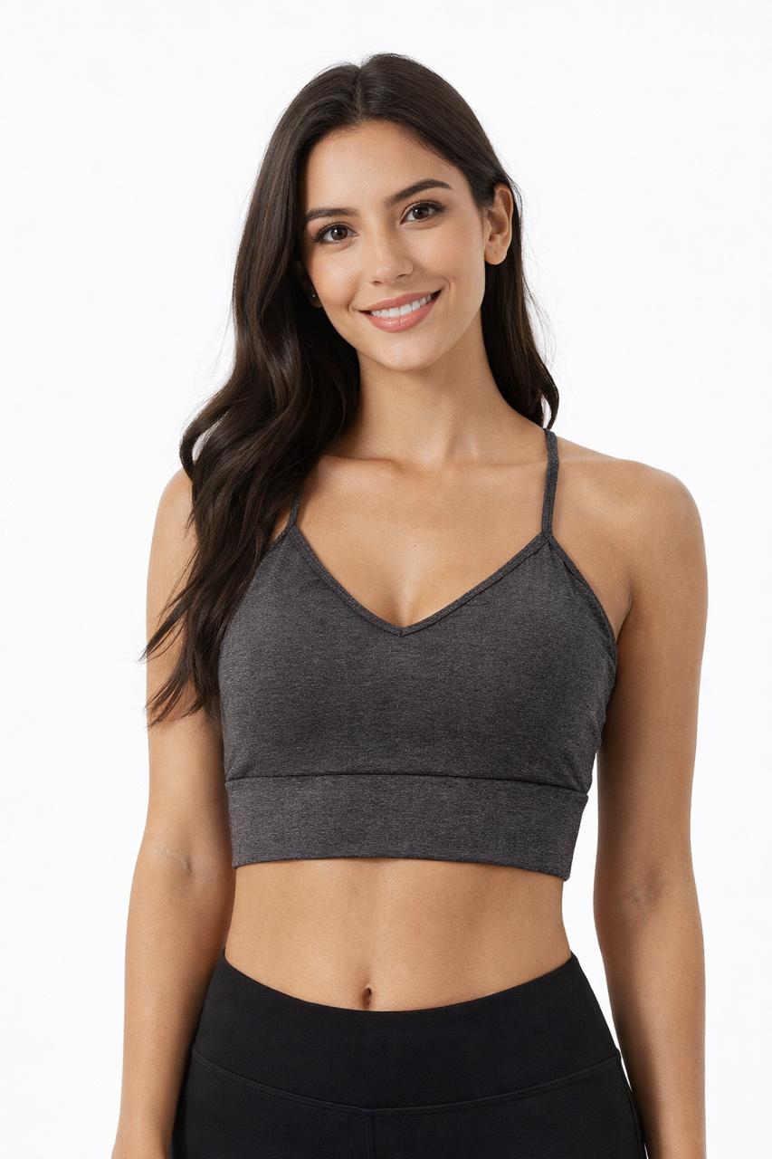 Top Fitness Feminino Cinza – Alças Finas, Conforto e Ajuste Perfeito