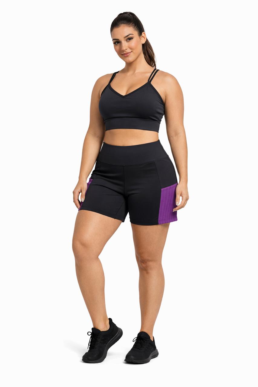 Shorts Fitness com Bolsos Laterais – Cintura Alta e Alta Elasticidade