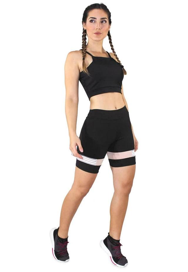 Conjunto Fitness Preto com Bermuda e Cropped Regata