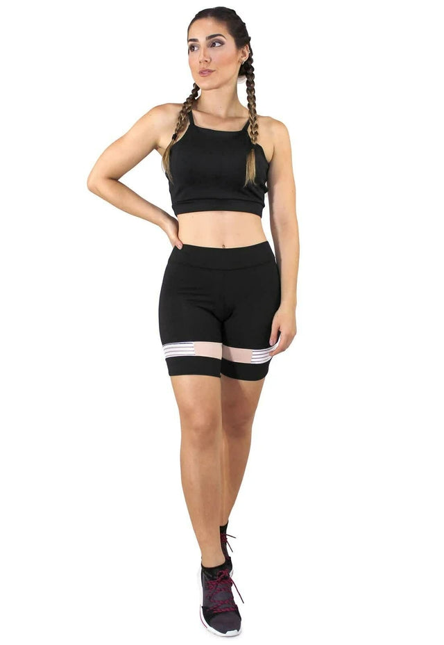 Conjunto Fitness Preto com Bermuda e Cropped Regata