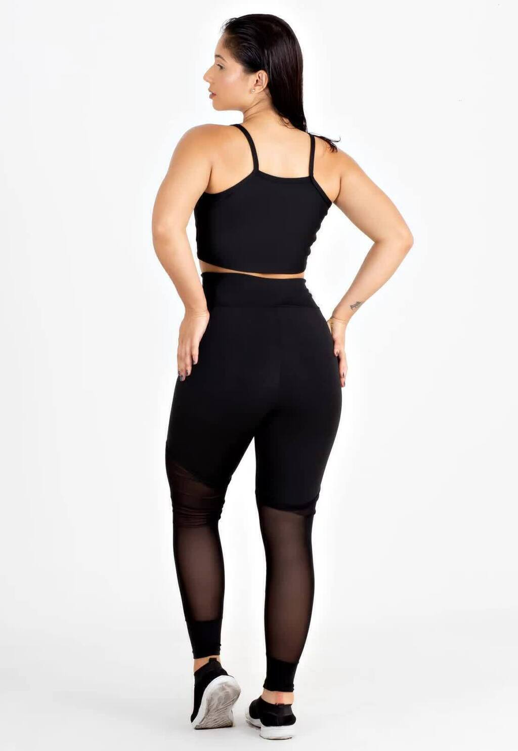 Conjunto Fitness Black Vision Com Detalhe em Tela Transparente