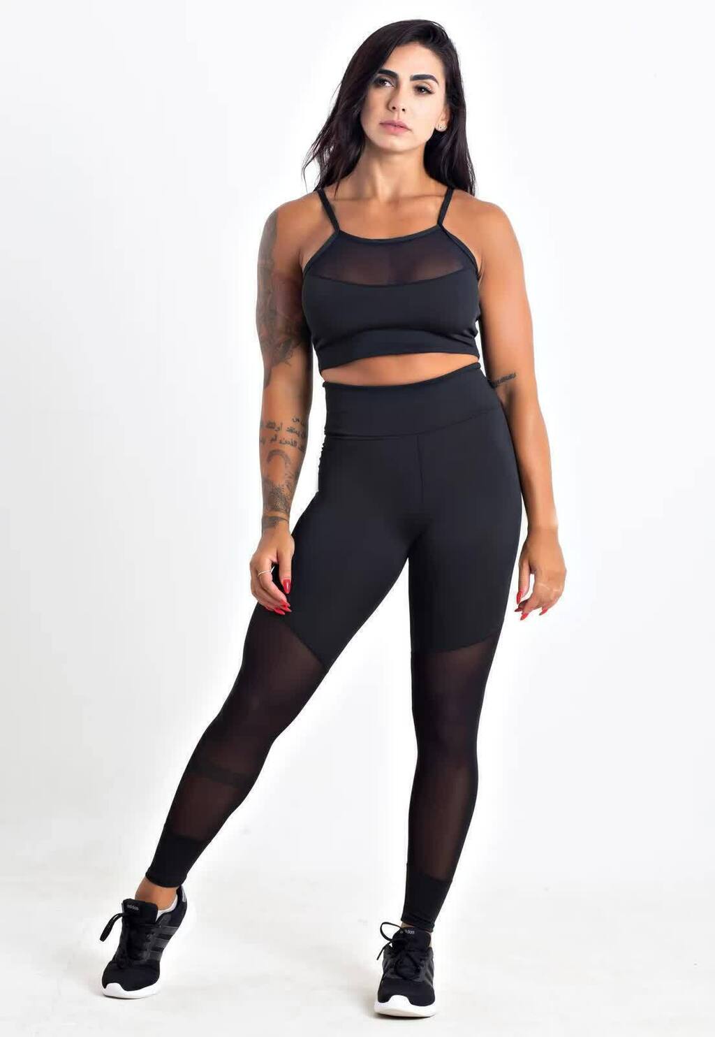 Conjunto Fitness Black Vision Com Detalhe em Tela Transparente