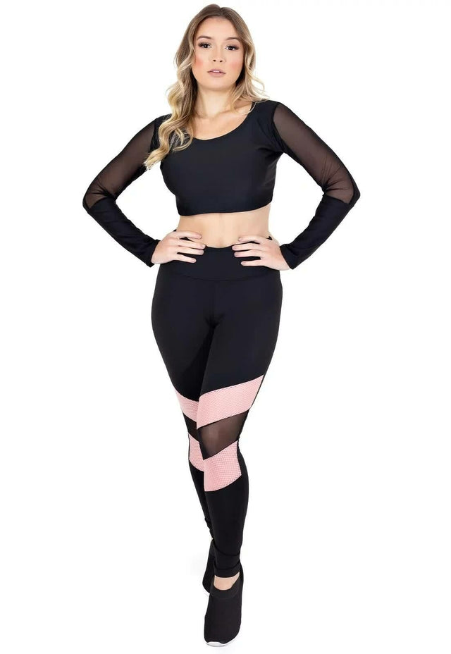 Conjunto Fitness Cropped Manga Longa e Calça Legging