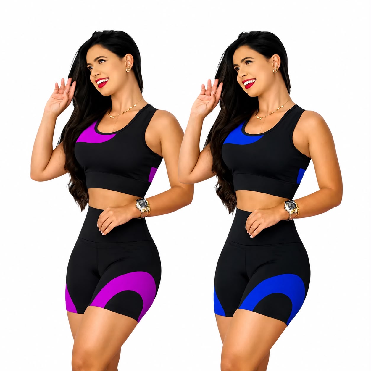 Kit 2 Conjuntos Top + Short Cintura Alta