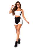 Conjunto Fitness Preto e Branco Cintura Alta com Cropped de Alcinha