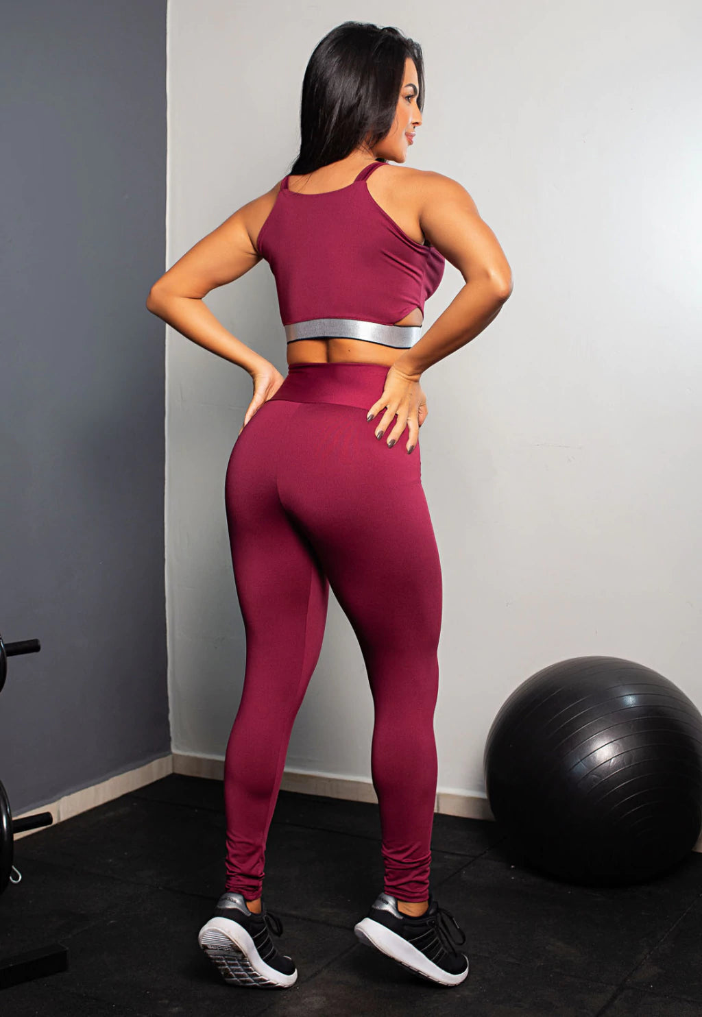 Conjunto Fitness Calça Legging Cintura Alta + Cropped Alcinha com Elásticos