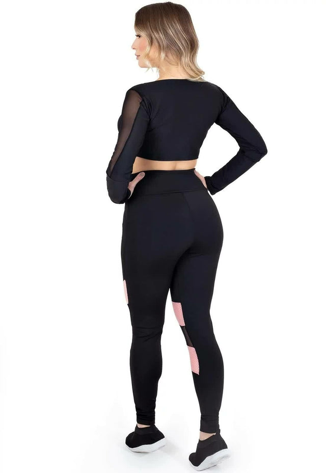 Conjunto Fitness Cropped Manga Longa e Calça Legging