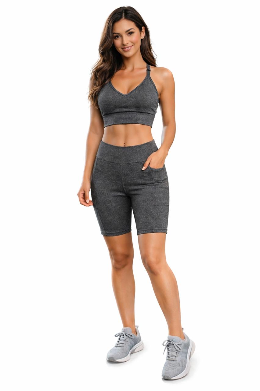 Bermuda Fitness Feminina com Bolsos Laterais – Cintura Alta e Modelagem Confortável