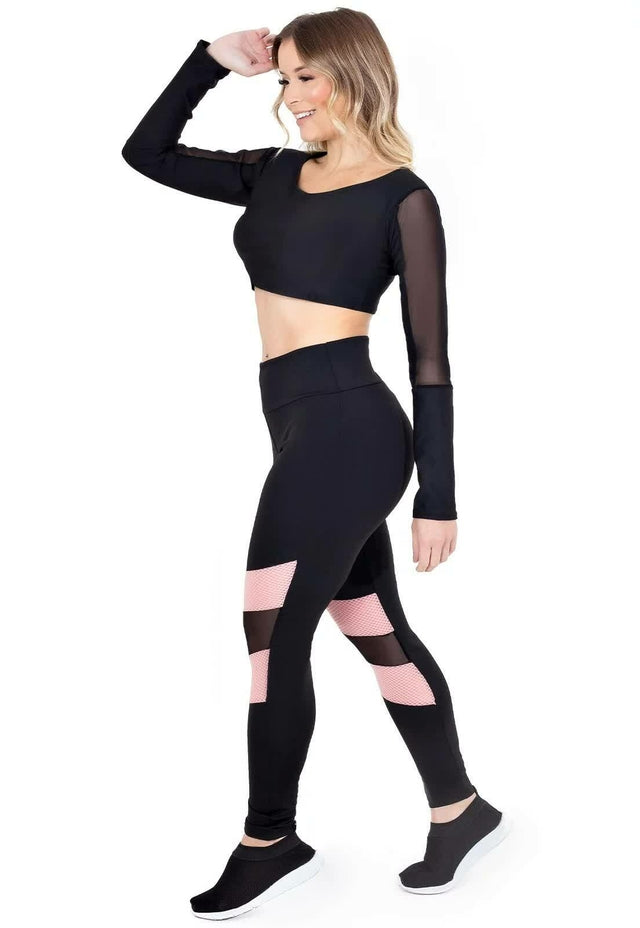 Conjunto Fitness Cropped Manga Longa e Calça Legging