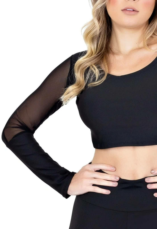 Conjunto Fitness Cropped Manga Longa e Calça Legging