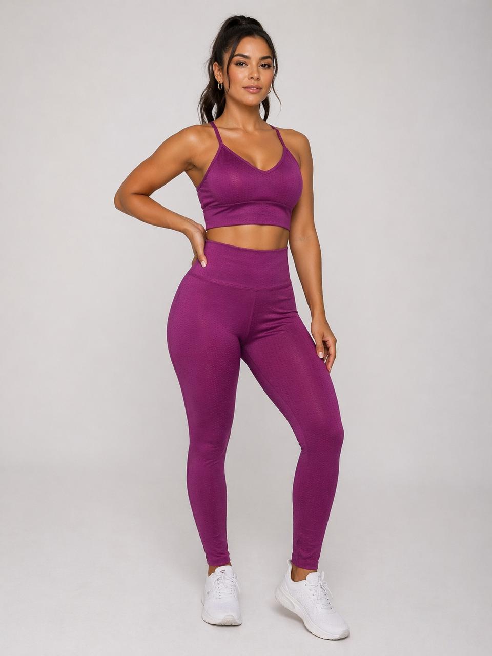 Conjunto Fitness 3D Texturizado Cintura Alta Modelador
