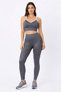 Conjunto Fitness Mescla Cinza – Cropped de Alças + Legging Cintura Alta