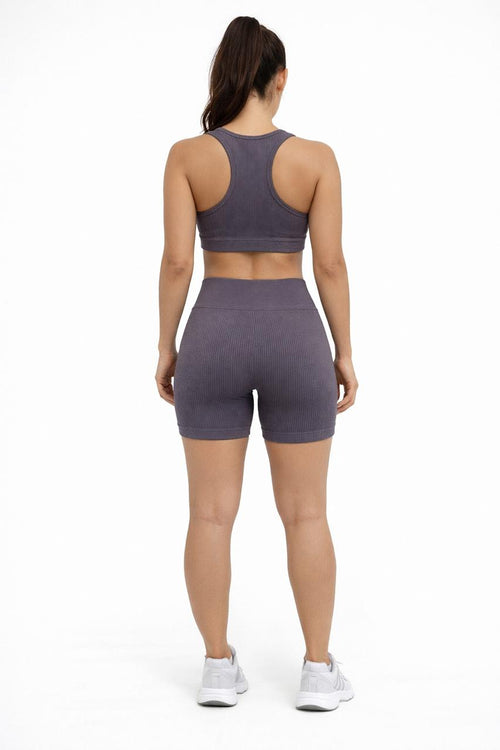 Conjunto Fitness Feminino de Alta Performance em Poliamida com Top Nadador e Short Cintura Alta Modelador