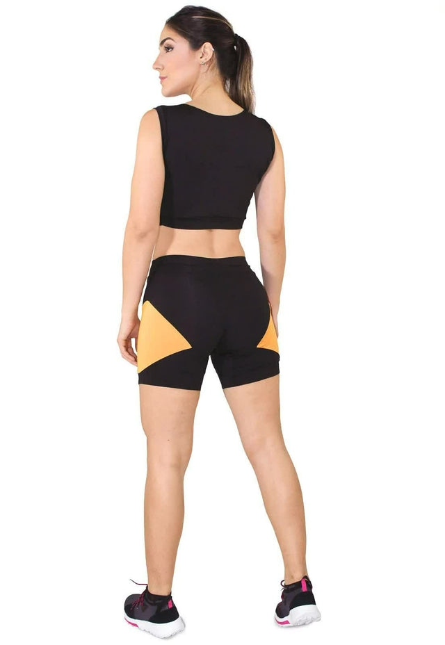 Conjunto Fitness Regata com Faixa e Short com Detalhe Amarelo
