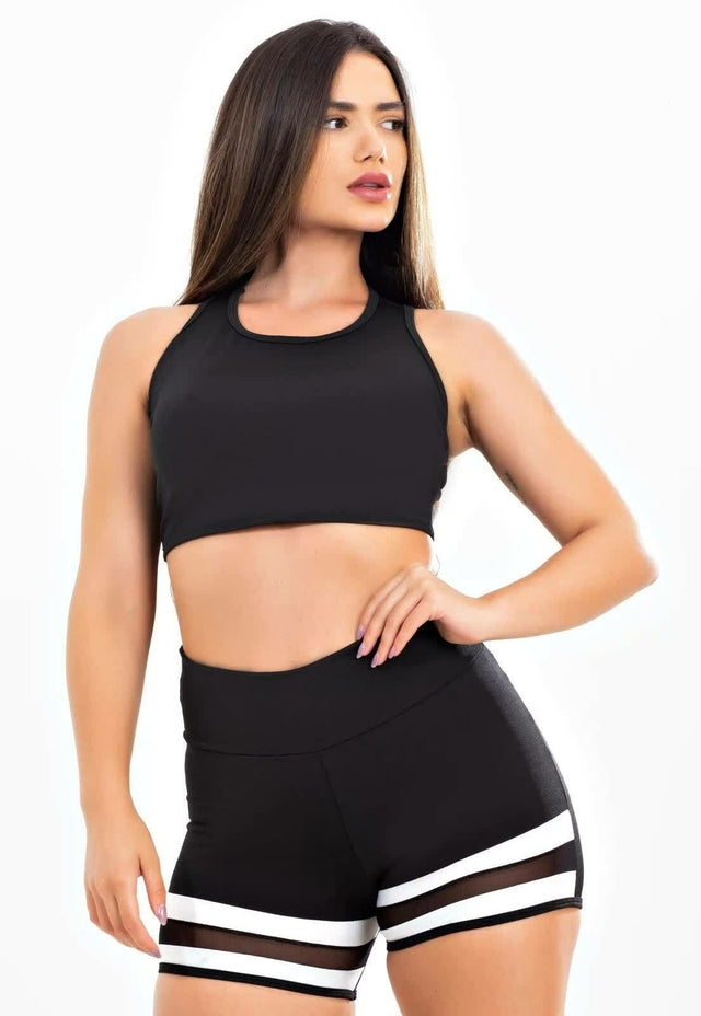 Conjunto Fitness Preto e Branco com Tela