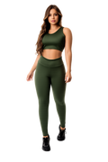 Conjunto Fitness Verde Militar  – Calça Legging Cintura Alta + Cropped Regata
