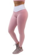Calça Legging Fitness Rosê com Cós Branco