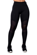 Calça Legging Fitness Preta com Recorte em Tule
