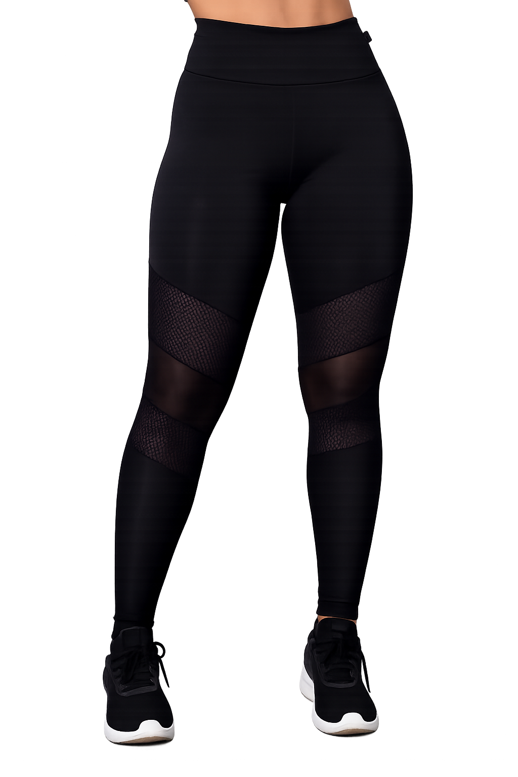 Calça Legging Fitness Preta com Recorte em Tule