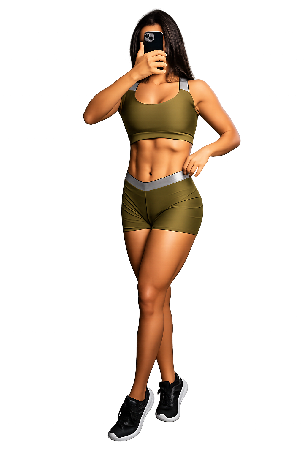 Conjunto Fitness Short e Cropped  Verde Cloro com Detalhe em Elástico