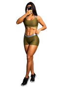Conjunto Fitness Short e Cropped  Verde Cloro com Detalhe em Elástico