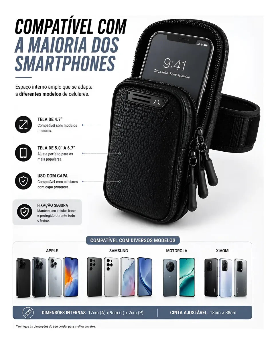 Braçadeira Esportiva Para Celular Corrida Academia Com Zíper