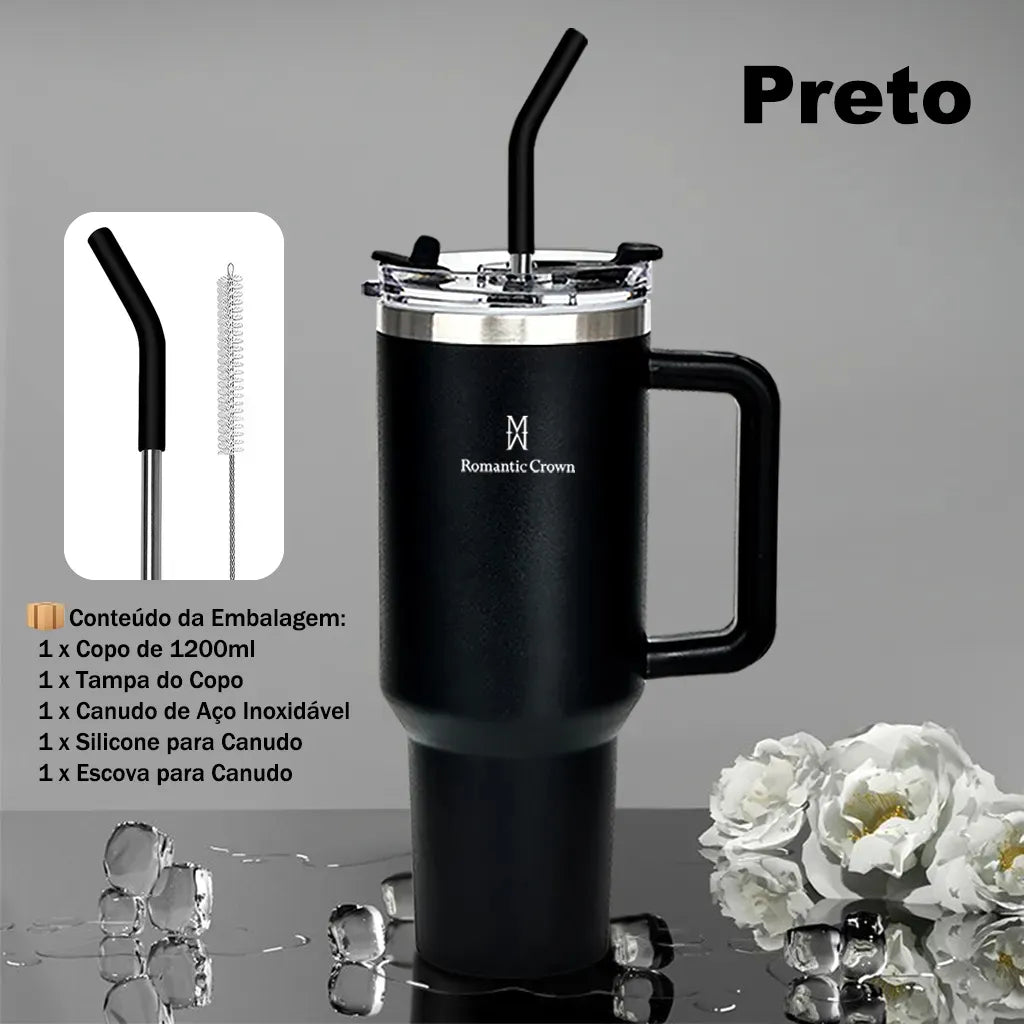 Copo Térmico 1,2L Inox com Canudo | Garrafa Térmica Grande
