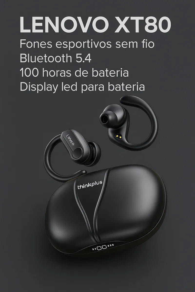 Fone Lenovo XT80 Bluetooth – Ideal para Academia, Confortável e Sem Fio