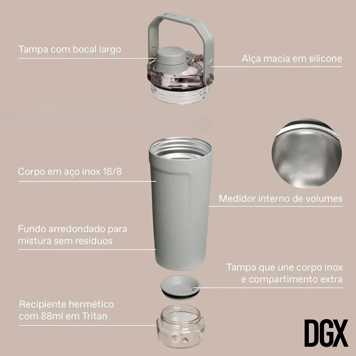 Garrafa Térmica 720ml com Mixer – Ideal para Shakes e Academia