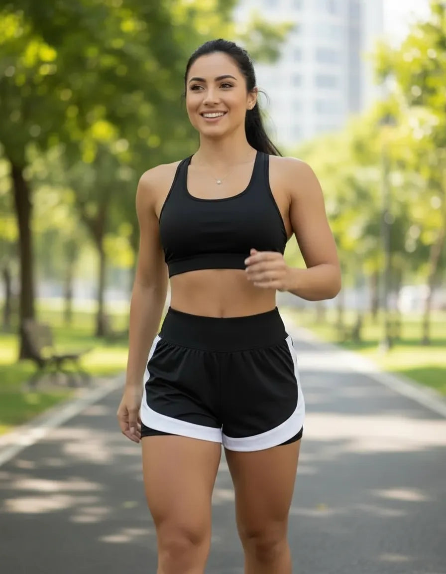Conjunto Feminino Short Duplo E Top Academia Fitness