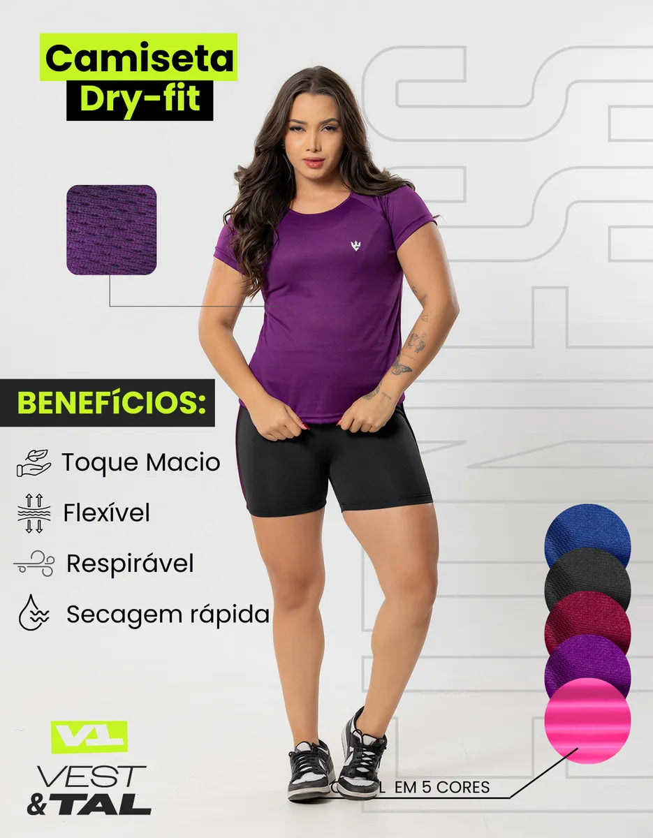 Kit Conjunto Fitness Feminino + Camiseta ( 3 peças)