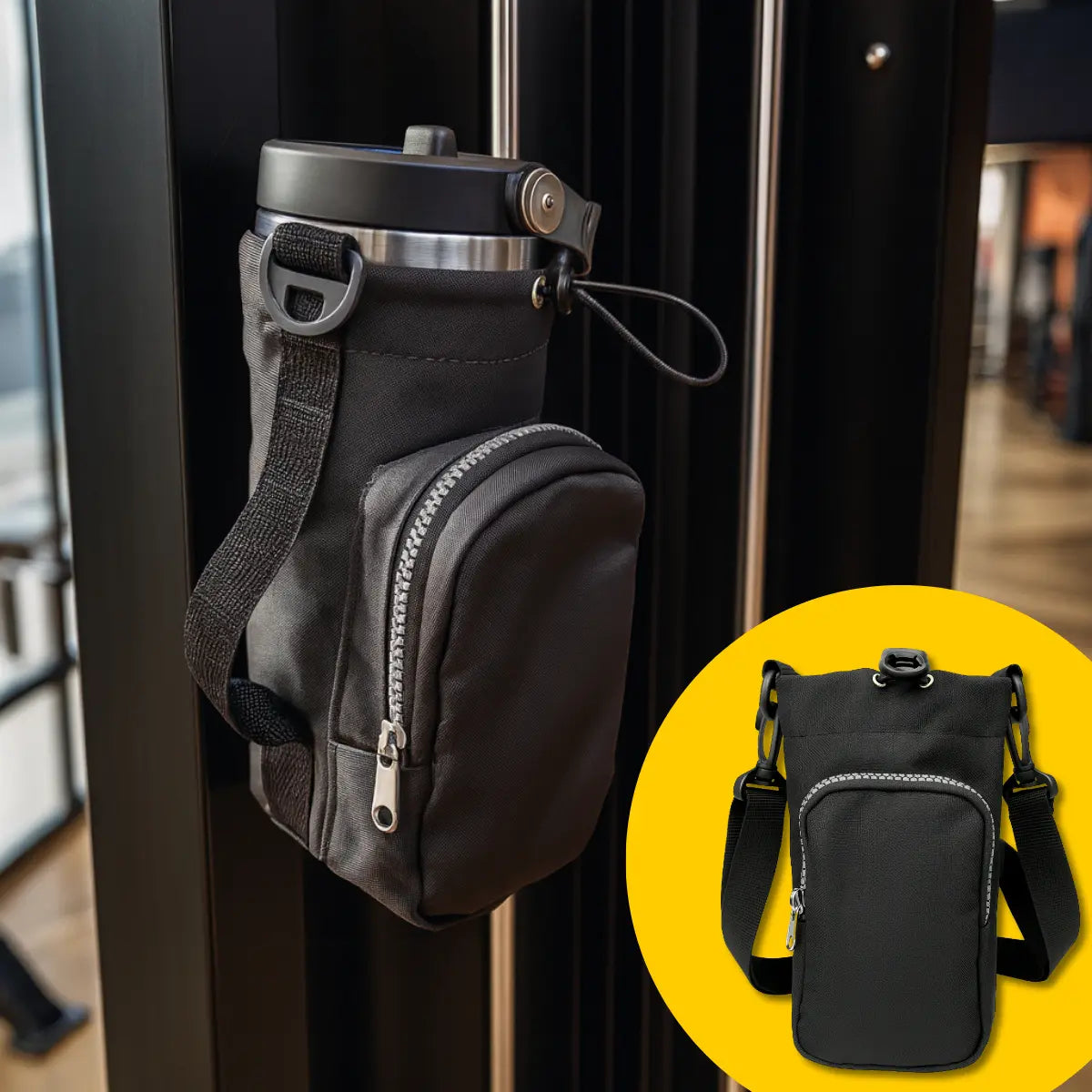 Bolsa Magnética Academia Porta Celular e Garrafa (Gruda no Aparelho)