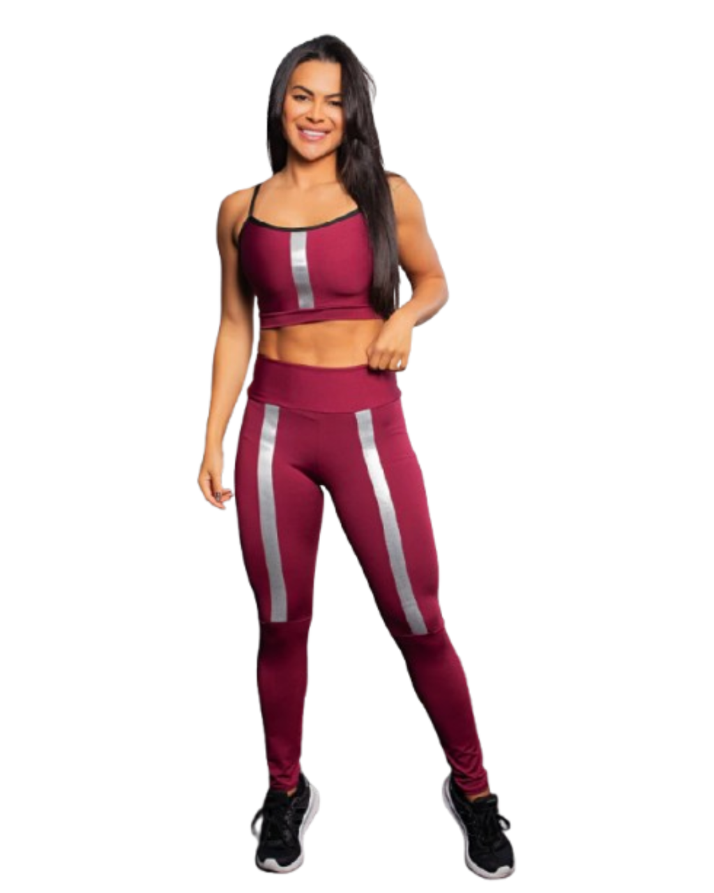 Conjunto Fitness Marsala com Detalhe Cinza | Legging Cintura Alta + Cropped de Alcinha