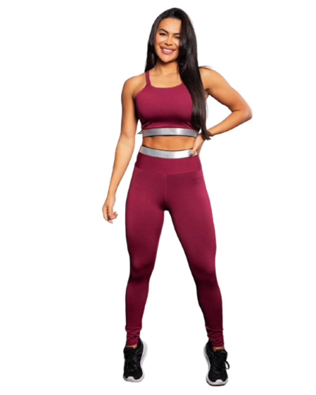 Conjunto Fitness Calça Legging Cintura Alta + Cropped Alcinha com Elásticos