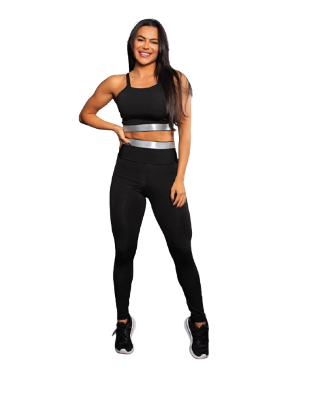 Conjunto Fitness Calça Legging Cintura Alta + Cropped Alcinha com Elásticos
