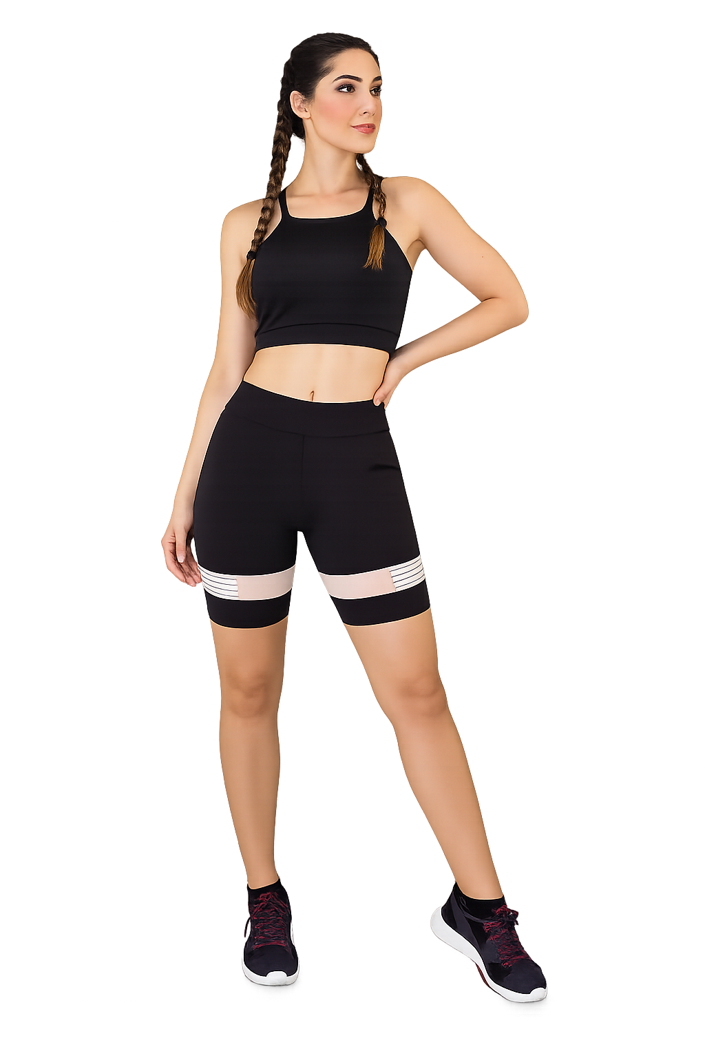 Conjunto Fitness Preto com Bermuda e Cropped Regata