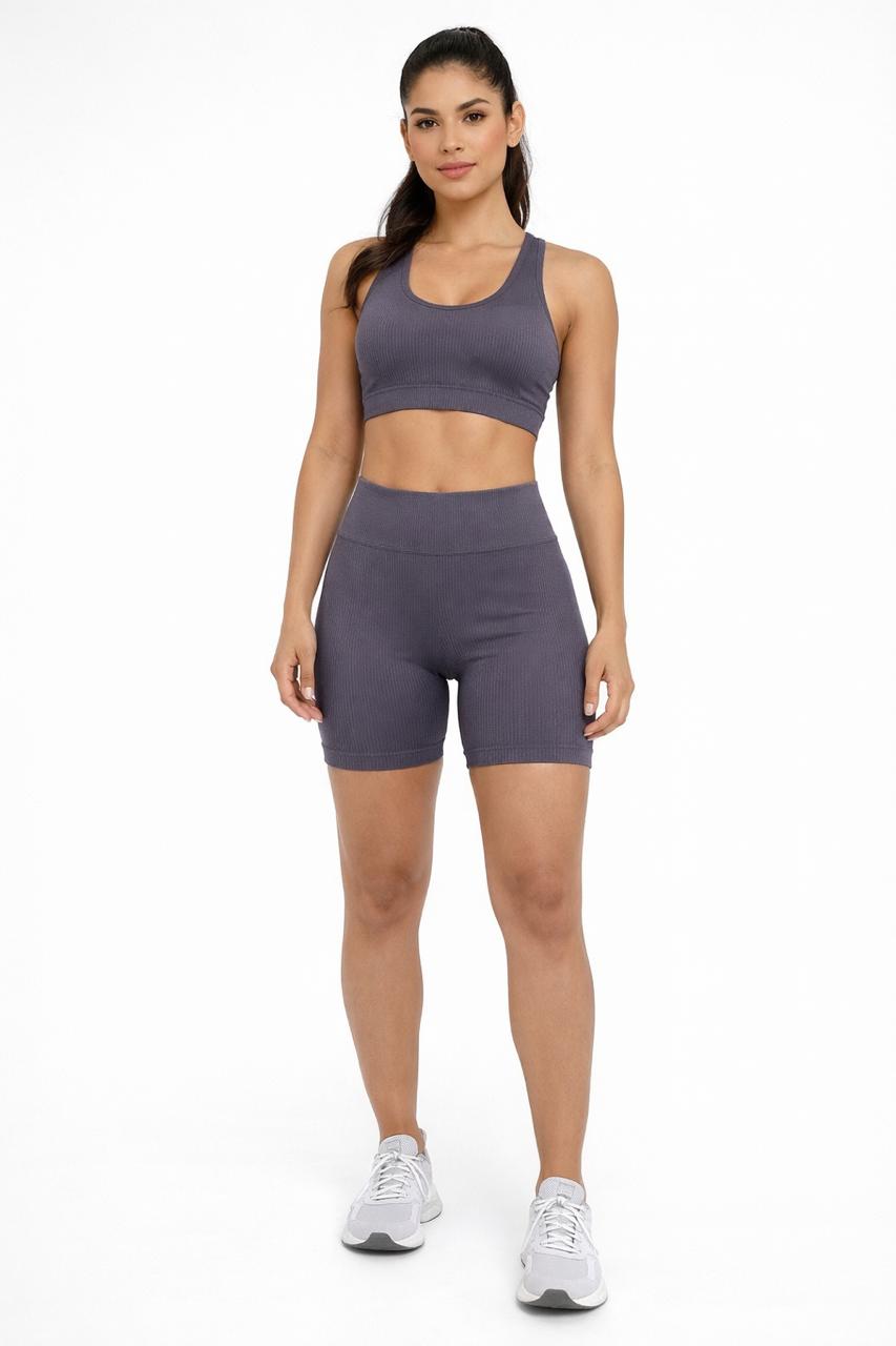 Conjunto Fitness Feminino de Alta Performance em Poliamida com Top Nadador e Short Cintura Alta Modelador
