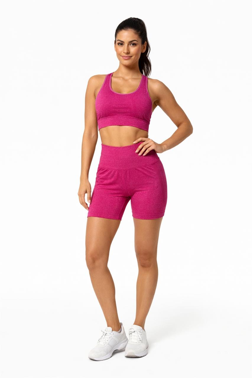 Conjunto Fitness Feminino Modelador Cintura Alta – Short + Top Sem Costura (Alta Compressão)