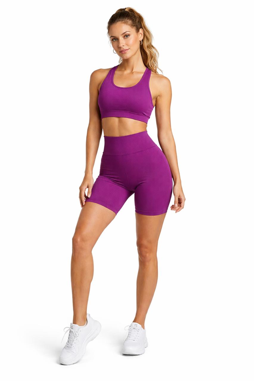 Conjunto Fitness Feminino de Alta Performance em Poliamida com Top Nadador e Short Cintura Alta Modelador