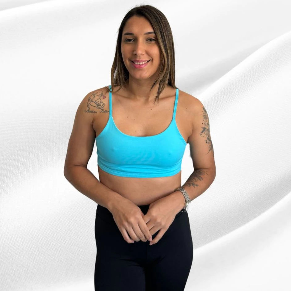 Top Academia Fitness Duplo Poliamida Costas Nua Alça Fina Com Elástico
