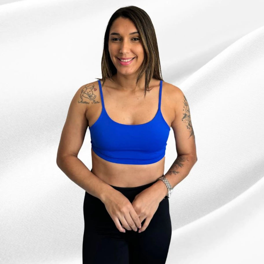 Top Academia Fitness Duplo Poliamida Costas Nua Alça Fina Com Elástico