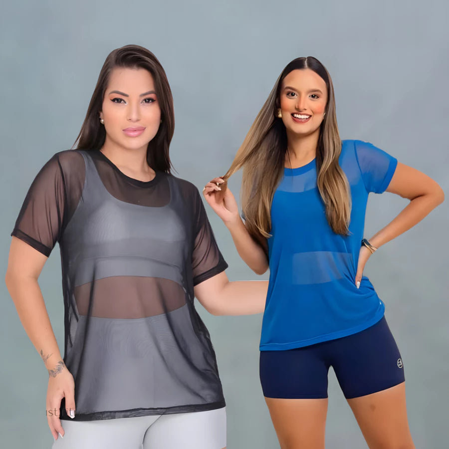 Kit Com 2 Blusas Transparente De Tule