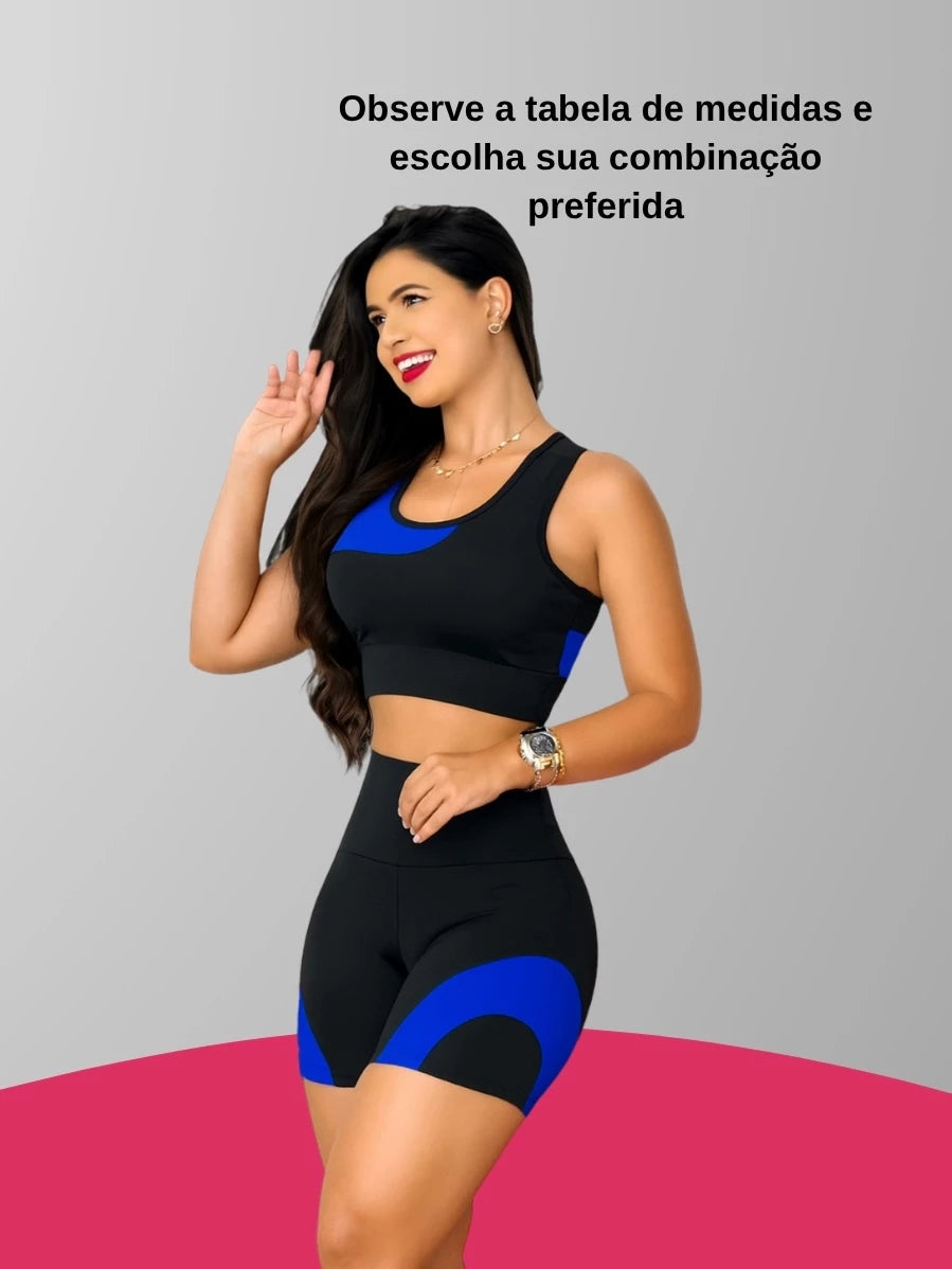 Kit 2 Conjuntos Top + Short Cintura Alta