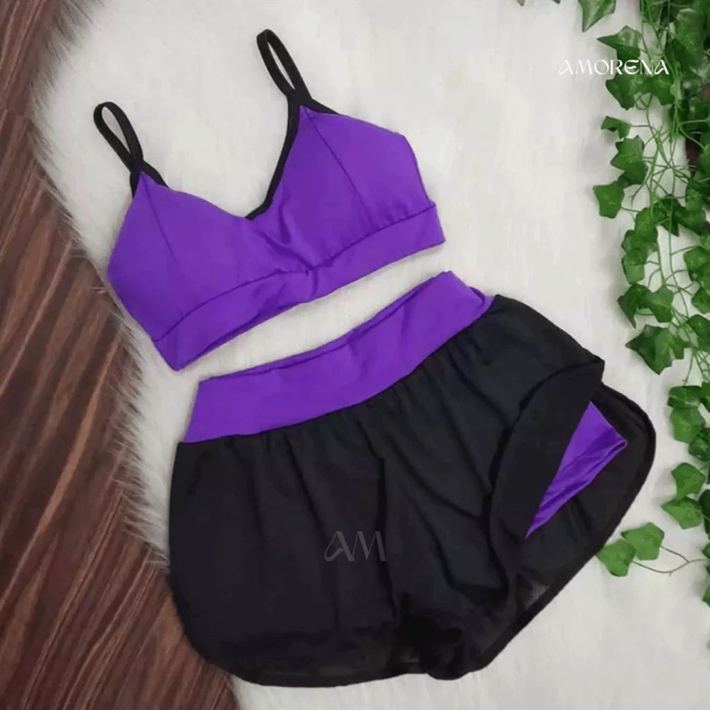 Conjunto Fitness Feminino Short Duplo Dry Fit