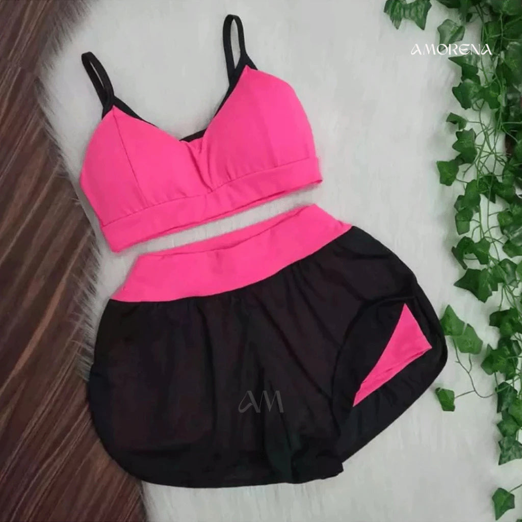 Conjunto Fitness Feminino Short Duplo Dry Fit