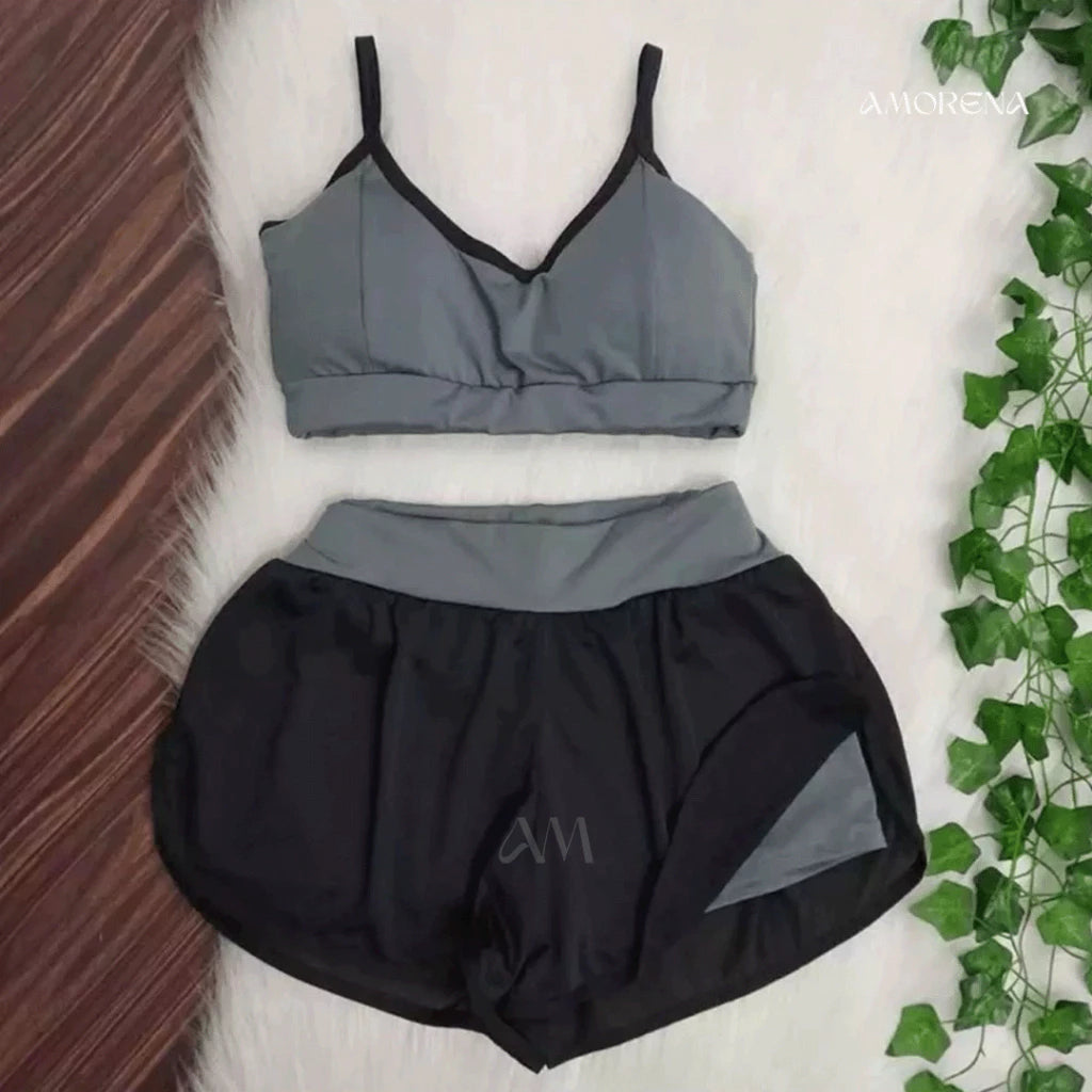 Conjunto Fitness Feminino Short Duplo Dry Fit