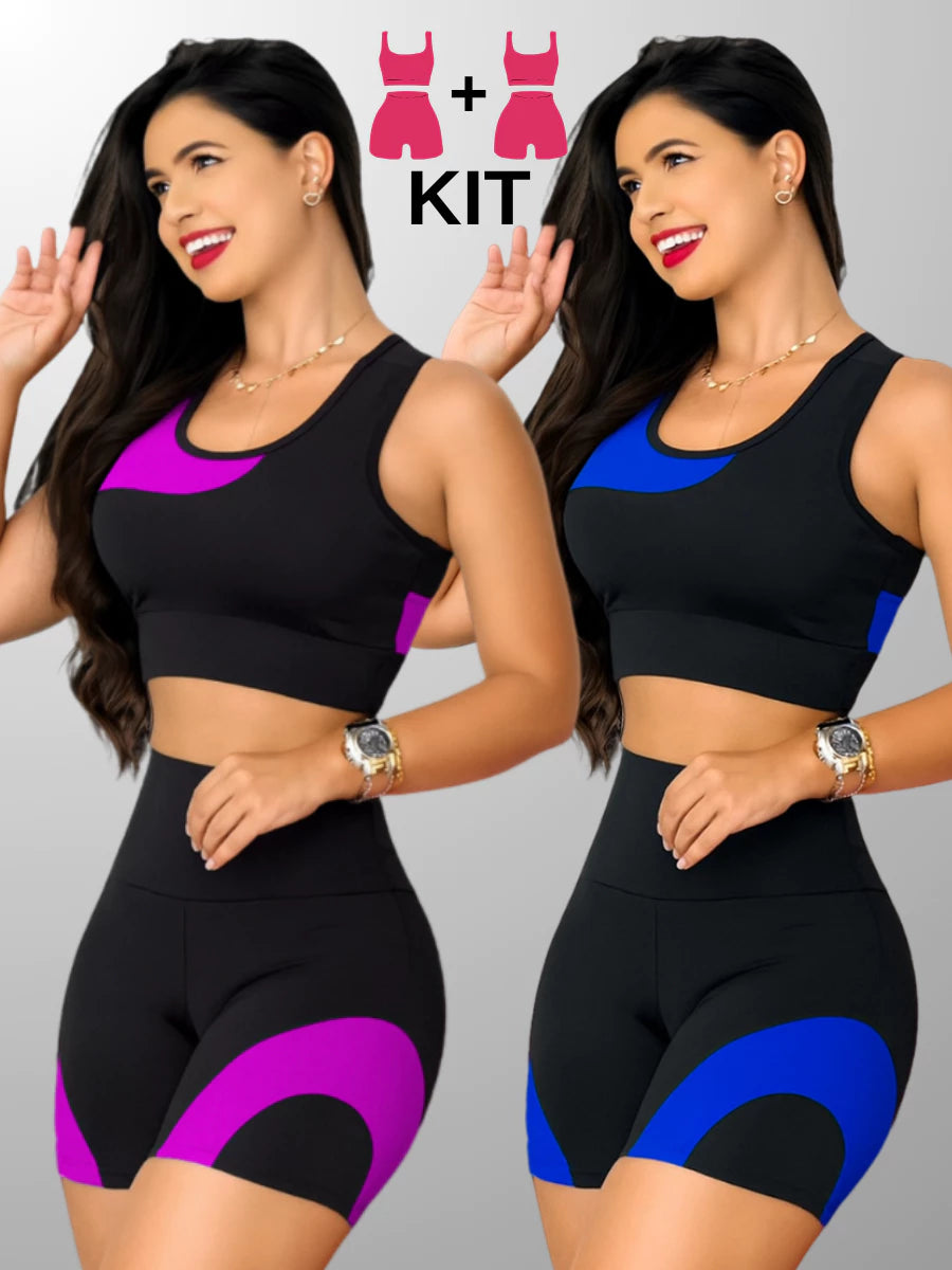 Kit 2 Conjuntos Top + Short Cintura Alta
