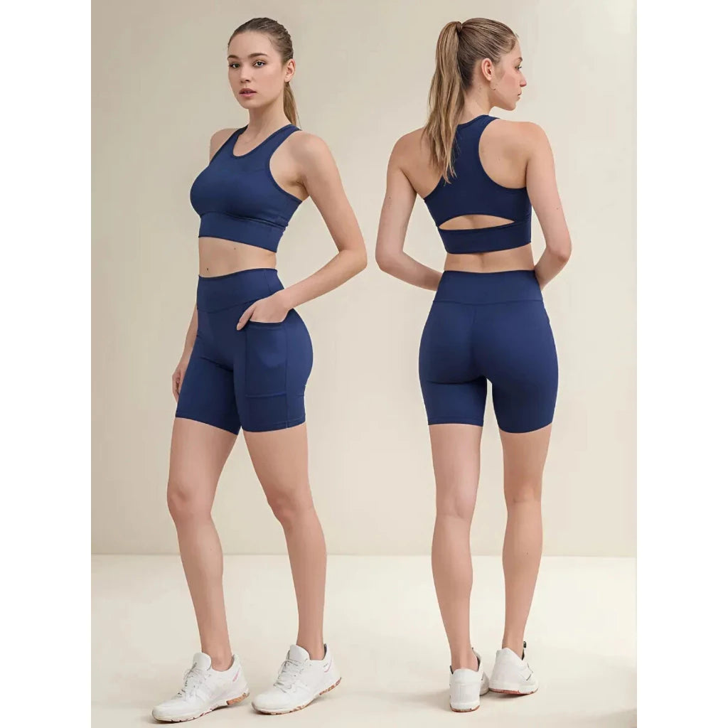 Conjunto Feminino Top + Shorts Segunda Pele com Bolso Proteção Solar UV50